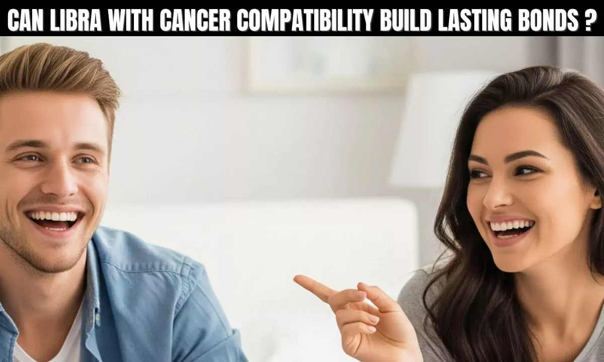 Illustration of Libra and Cancer zodiac signs in a harmonious embrace
