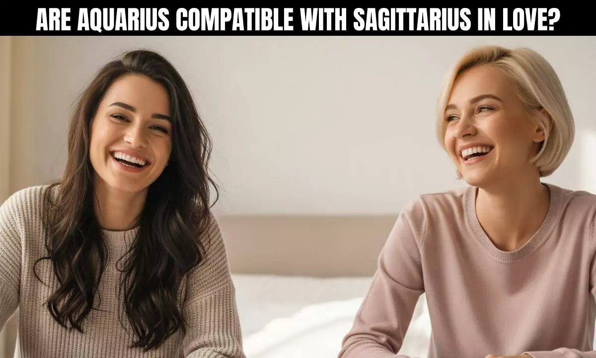 Illustration of Aquarius and Sagittarius zodiac signs in a vibrant embrace