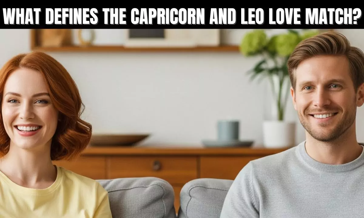 Illustration of Capricorn and Leo zodiac symbols in a romantic embrace
